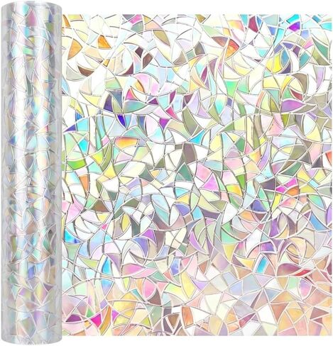 Window Privacy Film with Installation Tools, Window Privacy Film，Static Window Clings Vinyl 3D Decals Stickers Rainbow Window Film for Glass Door Heat Control Anti UV 11.5 x 78.7 Inches in Kuwait
