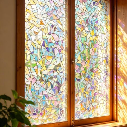 Window Privacy Film with Installation Tools, Window Privacy Film，Static Window Clings Vinyl 3D Decals Stickers Rainbow Window Film for Glass Door Heat Control Anti UV 11.5 x 78.7 Inches in Kuwait