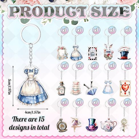 Liliaafar 15 Pcs Wonderland Keychain Souvenirs Gift Bulk Wonderland Acrylic Keychain Party Decorations Supplies for Tea Party Supplies Goodie Bags Gifts Stuffers Prizes Rewards in Kuwait