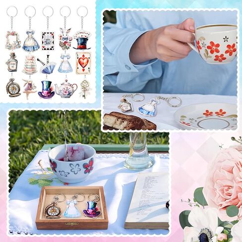Liliaafar 15 Pcs Wonderland Keychain Souvenirs Gift Bulk Wonderland Acrylic Keychain Party Decorations Supplies for Tea Party Supplies Goodie Bags Gifts Stuffers Prizes Rewards in Kuwait