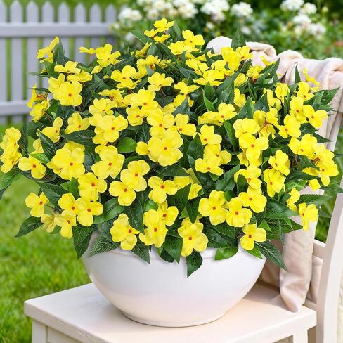 Artificial Flowers for Outdoors Decorations, 6 Bundles Realistic Impatiens Silk Faux Flowers UV Resistant Fake Plants for Outside Pot Patio Garden Porch Planters Window Box Balcony Indoor Home Decor in Kuwait