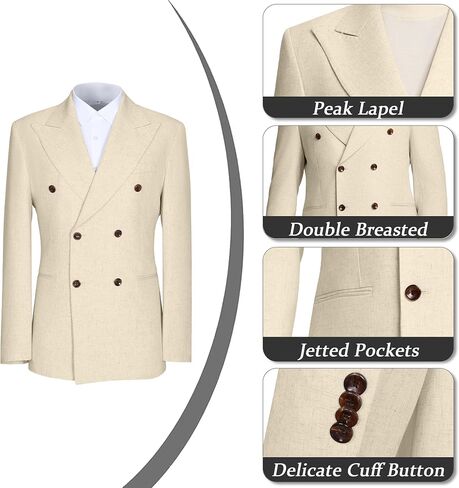 Men's Suits 2 Piece Linen Suit Set Slim Fit Casual Suits for Men Light Champagne Suit Wedding Double Breasted Prom Tuxedo M in Saudi Arabia