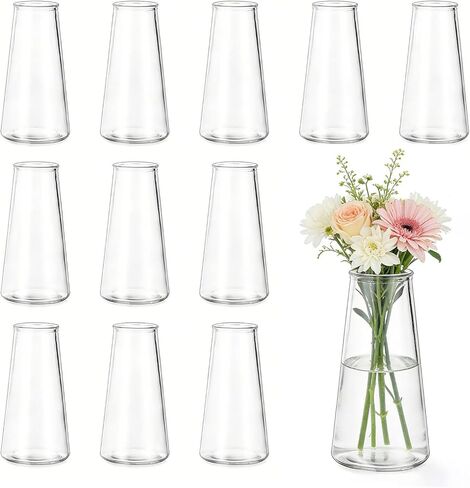 12 Small Vases for Flowers, 5.3 Inch Glass Bud Vases in Bulk Clear Vases for Centerpieces, Clear Flower Vase Modern Small Vase for Wedding Party Table Decoration Home Decor in Kuwait
