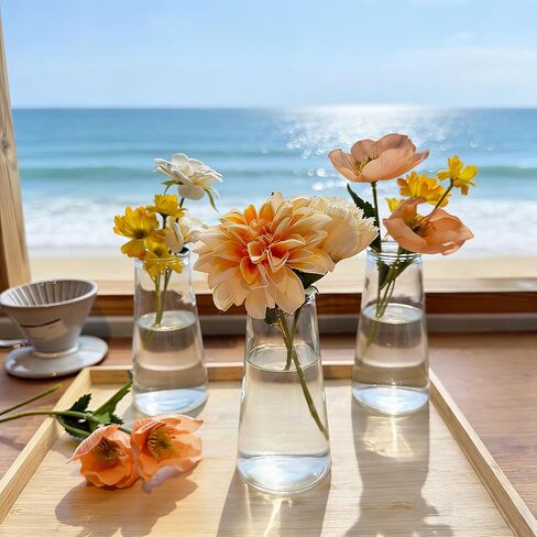 12 Small Vases for Flowers, 5.3 Inch Glass Bud Vases in Bulk Clear Vases for Centerpieces, Clear Flower Vase Modern Small Vase for Wedding Party Table Decoration Home Decor in Kuwait