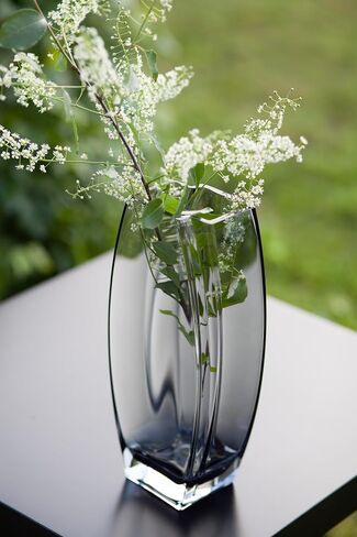 Glass - Vase - Gray - Smoky Black - Grey - 12.6" Height - Heavy Durable - Made in Europe - by Barski in Kuwait