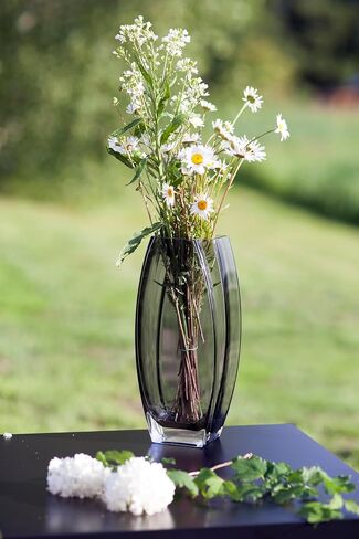Glass - Vase - Gray - Smoky Black - Grey - 12.6" Height - Heavy Durable - Made in Europe - by Barski in Kuwait