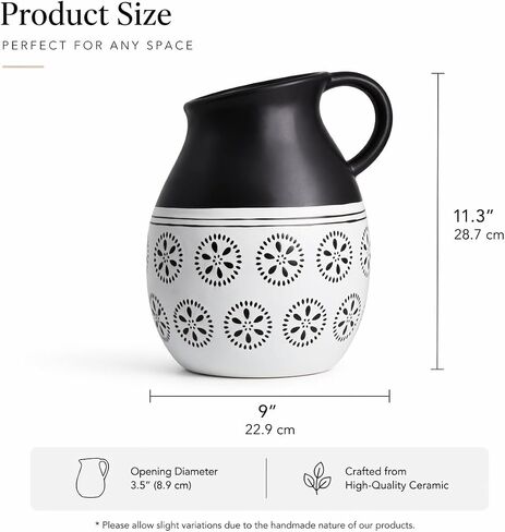 Black and White Ceramic Pitcher Vase, Large Farmhouse Decorative Vase for Pampas Grass, Dried Flowers, Table Centerpiece, Living Room, Entryway Decor in Saudi Arabia