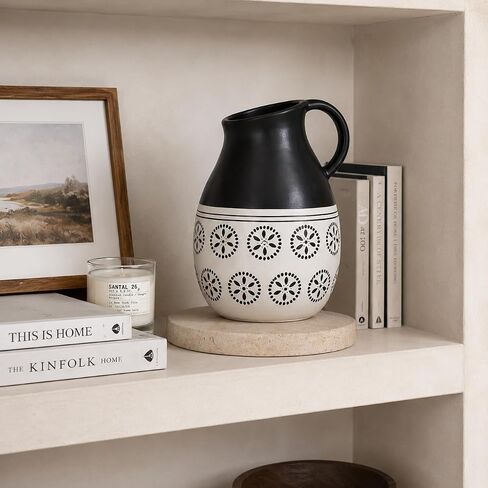 Black and White Ceramic Pitcher Vase, Large Farmhouse Decorative Vase for Pampas Grass, Dried Flowers, Table Centerpiece, Living Room, Entryway Decor in Saudi Arabia