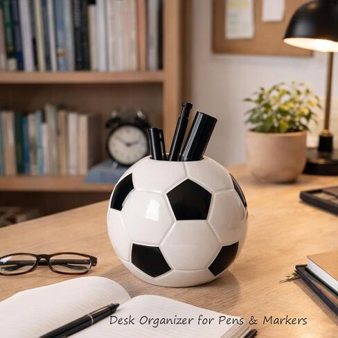 Ceramic Soccer Pen Holder, Soccer Desk Organizer for Fans | Soccer Decor, Desk Organizer, Small Ceramic Vase, Soccer Centerpiece for Fans, For Coach in Saudi Arabia