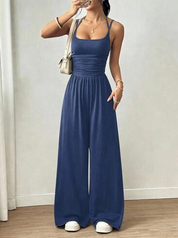 Women's Summer Jumpsuit Sleevelss One Piece Jumpers Wide Leg Baggy Pants Casual Travel Long Romper in Kuwait