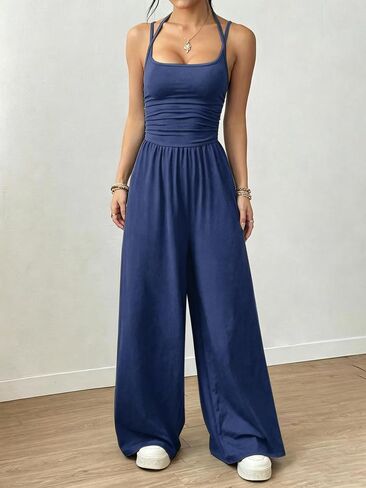 Women's Summer Jumpsuit Sleevelss One Piece Jumpers Wide Leg Baggy Pants Casual Travel Long Romper in Kuwait