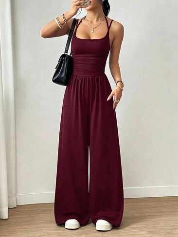 Women's Summer Jumpsuit Sleevelss One Piece Jumpers Wide Leg Baggy Pants Casual Travel Long Romper in Kuwait