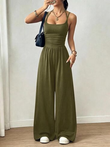 Women's Summer Jumpsuit Sleevelss One Piece Jumpers Wide Leg Baggy Pants Casual Travel Long Romper in Kuwait