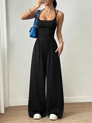 Women's Summer Jumpsuit Sleevelss One Piece Jumpers Wide Leg Baggy Pants Casual Travel Long Romper in Kuwait