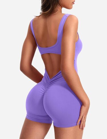 Women's Sleeveless V Back Tummy Control Scrunch One Piece Workout Jumpsuit Gym Yoga Romper in Kuwait