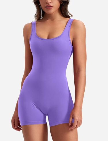 Women's Sleeveless V Back Tummy Control Scrunch One Piece Workout Jumpsuit Gym Yoga Romper in Kuwait