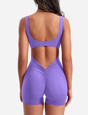 Women's Sleeveless V Back Tummy Control Scrunch One Piece Workout Jumpsuit Gym Yoga Romper in Kuwait