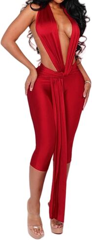 One Piece Jumpsuits for Women Backless Deep V Neck Tied Jumpsuits for Women Sexy Going Out Outfits in Saudi Arabia