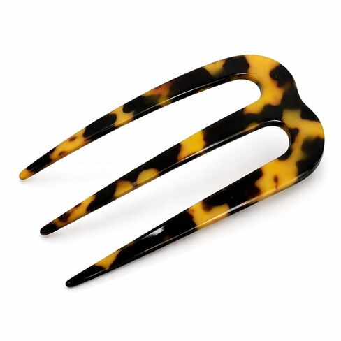 French Amie Tri Prongs Onyx Silver Grey 3" Handmade Cellulose Acetate Bun Holder Chignon Hair Pin Stick in Kuwait