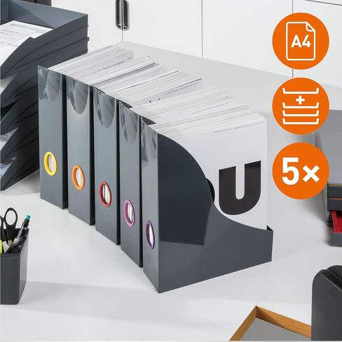 Durable VARICOLOR Magazine File Holder, Color Coded Organizer, Gray/Multicolor - 5 PK (770657) in Kuwait
