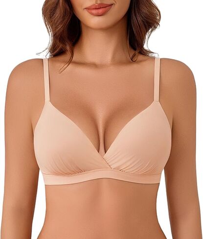Avidlove Wireless Triangle Bralettes for Women Deep V Unpadded Bras Stretchy Double Layer Tshirt Bralette Nude Medium in Kuwait