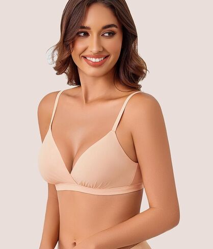 Avidlove Wireless Triangle Bralettes for Women Deep V Unpadded Bras Stretchy Double Layer Tshirt Bralette Nude Medium in Kuwait