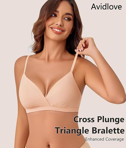 Avidlove Wireless Triangle Bralettes for Women Deep V Unpadded Bras Stretchy Double Layer Tshirt Bralette Nude Medium in Kuwait