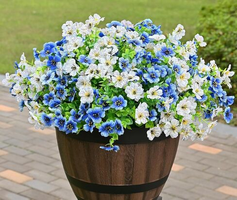 LADADA 6 Bundles Artificial Fake Flowers，Fake Blue Silk Daisy with Eucalyptus for Planter Pot UV Resistant Realistic for Outside Porch Home Patio Garden Decoration (White Blue) in Saudi Arabia