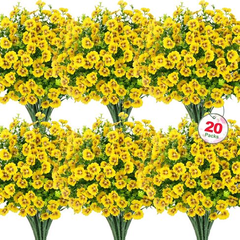 Roberly 20 Bundles Artificial Flowers for Outdoors, Fake Silk Flowers with Plastic Eucalyptus Greenery Stems Realistic Faux Plants for Spring Summer Porch Patio Yard Garden Home Decor, Mixed Color in Saudi Arabia
