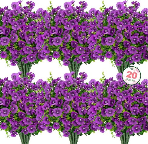 Roberly 20 Bundles Artificial Flowers for Outdoors, Fake Silk Flowers with Plastic Eucalyptus Greenery Stems Realistic Faux Plants for Spring Summer Porch Patio Yard Garden Home Decor, Mixed Color in Saudi Arabia