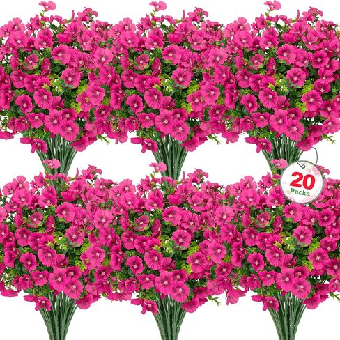 Roberly 20 Bundles Artificial Flowers for Outdoors, Fake Silk Flowers with Plastic Eucalyptus Greenery Stems Realistic Faux Plants for Spring Summer Porch Patio Yard Garden Home Decor, Mixed Color in Saudi Arabia