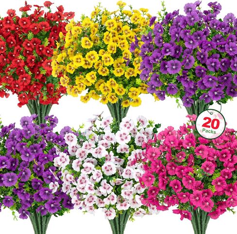 Roberly 20 Bundles Artificial Flowers for Outdoors, Fake Silk Flowers with Plastic Eucalyptus Greenery Stems Realistic Faux Plants for Spring Summer Porch Patio Yard Garden Home Decor, Mixed Color in Saudi Arabia