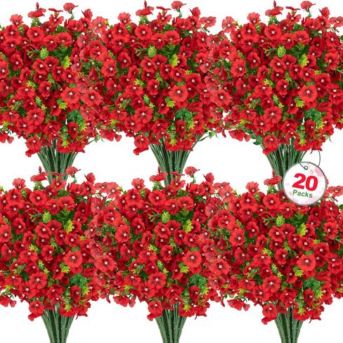 Roberly 20 Bundles Artificial Flowers for Outdoors, Fake Silk Flowers with Plastic Eucalyptus Greenery Stems Realistic Faux Plants for Spring Summer Porch Patio Yard Garden Home Decor, Mixed Color in Saudi Arabia