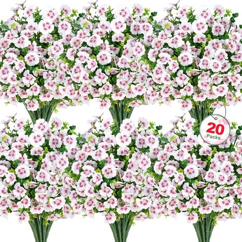 Roberly 20 Bundles Artificial Flowers for Outdoors, Fake Silk Flowers with Plastic Eucalyptus Greenery Stems Realistic Faux Plants for Spring Summer Porch Patio Yard Garden Home Decor, Mixed Color in Saudi Arabia