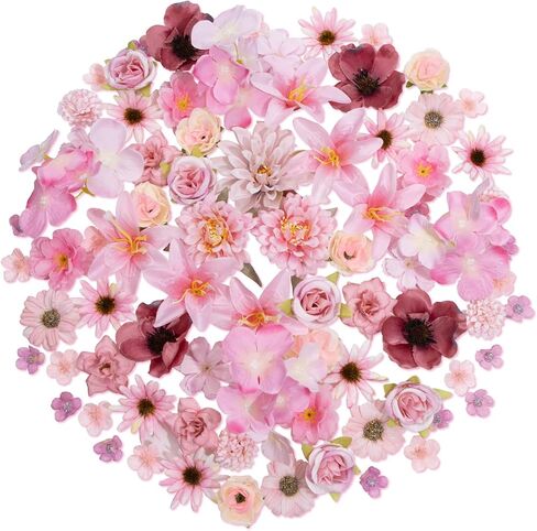 Faux Flower Heads Mini Purple Artificial Flower Heads Fake Flowers Combo with Stems Rose Peony Dahlia Daisy Small Silk Flower Heads for Craft DIY Garland Wedding Party Baby Shower Home Decor, 80Pcs in Kuwait
