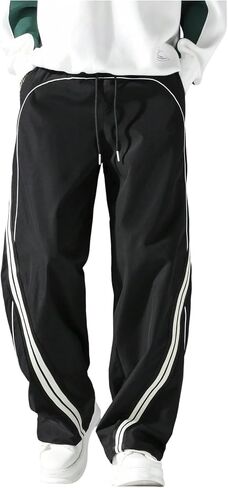 VIPWOLF Men's Baggy Pants Drawstring Elastic Waist Wide Leg Streetwear Parachute Side Striped Casual Workout Track Pants in Kuwait