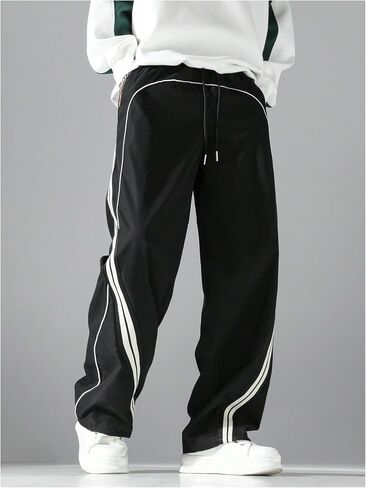 VIPWOLF Men's Baggy Pants Drawstring Elastic Waist Wide Leg Streetwear Parachute Side Striped Casual Workout Track Pants in Kuwait