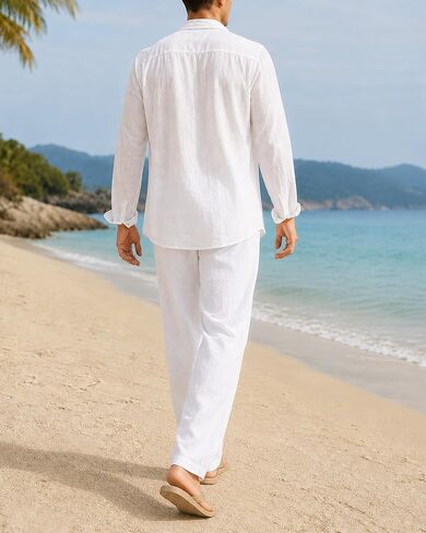 2026 Men's Linen Casual Pants Summer Beach Pants Elastic Waistband Drawstring Design Lightweight Travel Pants with Pockets in Kuwait