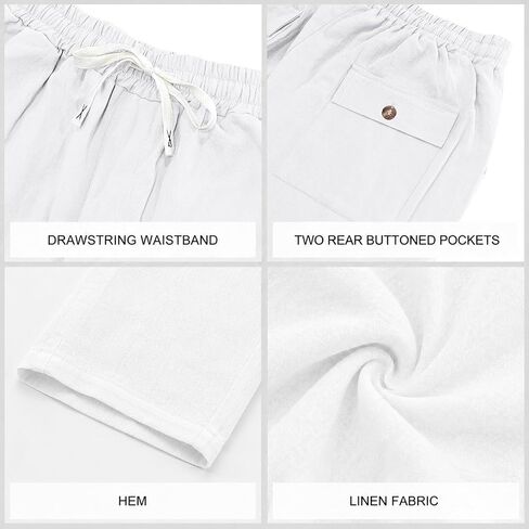 2026 Men's Linen Casual Pants Summer Beach Pants Elastic Waistband Drawstring Design Lightweight Travel Pants with Pockets in Kuwait