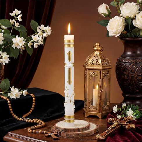 Conelist Sacramental Baptism Candle First Communion Candle Catholic Sacramental Confirmation Cross Palm Sunday Candles Velas para Bautizo Religious Prayer Candles for Church Baptismal Decor, 9.1'' in Kuwait