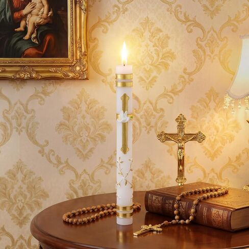 Conelist Sacramental Baptism Candle First Communion Candle Catholic Sacramental Confirmation Cross Palm Sunday Candles Velas para Bautizo Religious Prayer Candles for Church Baptismal Decor, 9.1'' in Kuwait