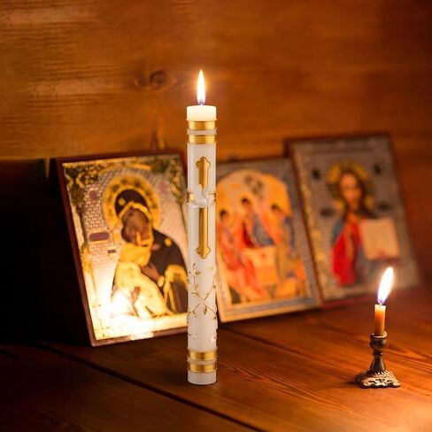 Conelist Sacramental Baptism Candle First Communion Candle Catholic Sacramental Confirmation Cross Palm Sunday Candles Velas para Bautizo Religious Prayer Candles for Church Baptismal Decor, 9.1'' in Kuwait