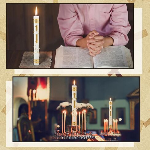Conelist Sacramental Baptism Candle First Communion Candle Catholic Sacramental Confirmation Cross Palm Sunday Candles Velas para Bautizo Religious Prayer Candles for Church Baptismal Decor, 9.1'' in Kuwait