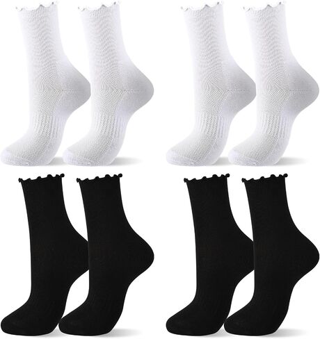 Twistover 4 أزواج كشكش الجوارب للنساء القطن مبطن كعب جورب مكافحة نفطة وسادة التمهيد جورب لطيف مكشكش لينة عارضة ترهل طاقم الجوارب للنساء هدية in Kuwait