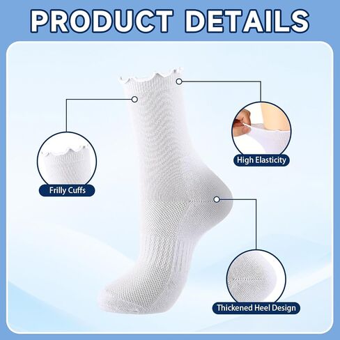 Twistover 4 أزواج كشكش الجوارب للنساء القطن مبطن كعب جورب مكافحة نفطة وسادة التمهيد جورب لطيف مكشكش لينة عارضة ترهل طاقم الجوارب للنساء هدية in Kuwait