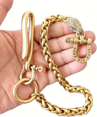 Solid Brass Detachable Heavy U Hook Snake Head Keychain Wallet Chain Hook For Men Women in Saudi Arabia