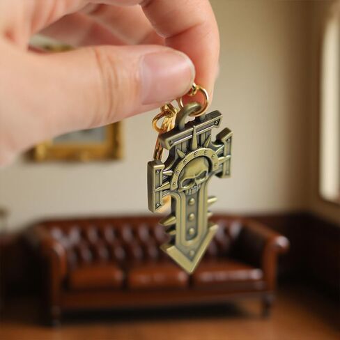 Warhammer 40K Inquisition Seal Skull Cross Pendant Keychain, Collectible Metal Accessory Gift for Fans in Saudi Arabia