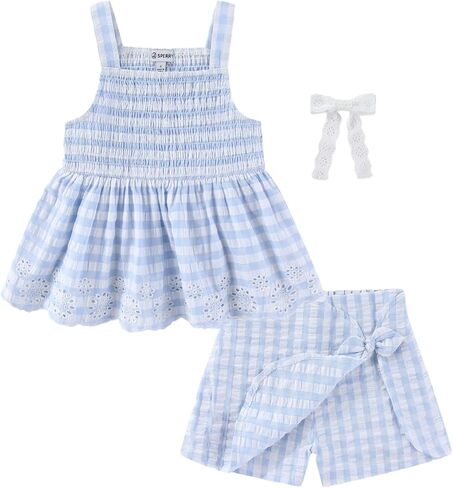Sperry Girls Gingham Sleeveless Top and Skort Skirt with Bow Hair Clip 3 Piece Set for Big Kids in Kuwait
