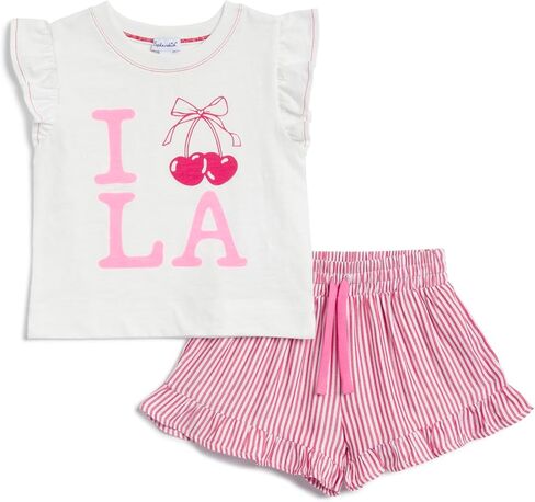Splendid Girls' Cherry Love Short Sleeve Tee and Short 2-piece Set in Kuwait
