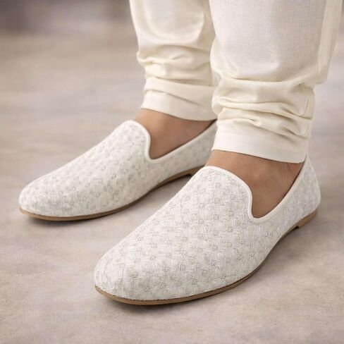Stop n Style Handcrafted Punjabi Jutti for Men – Traditional Indian Slip-On Shoes | Ethnic Khussa Wedding, Cultural & Festive Wear Comfortable Mojari White Cream in Saudi Arabia